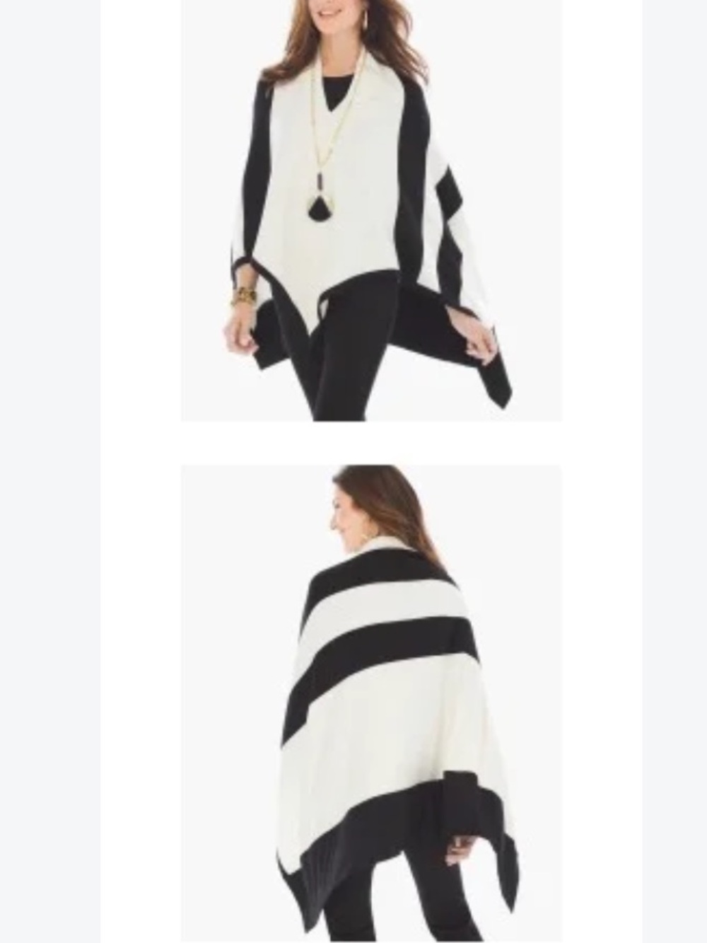 Chico’s Cream and Black Striped Hooded Poncho Knit